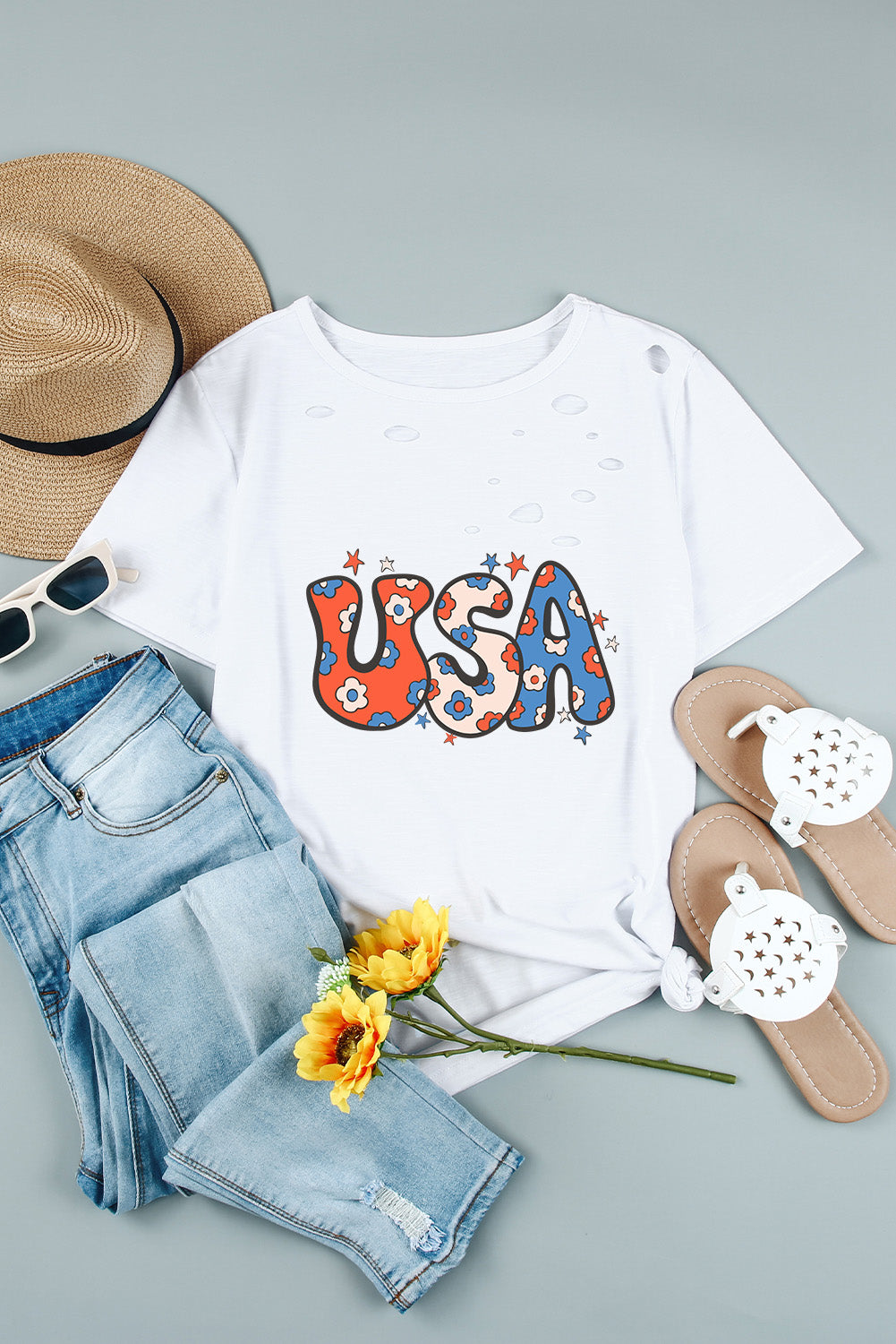 Flower USA Graphic Distressed Tee
