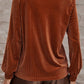 Half Zip V Neck Ribbed Velvet Top