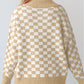 Checkered Buttons Collar V Neck Drop Shoulder Sweater