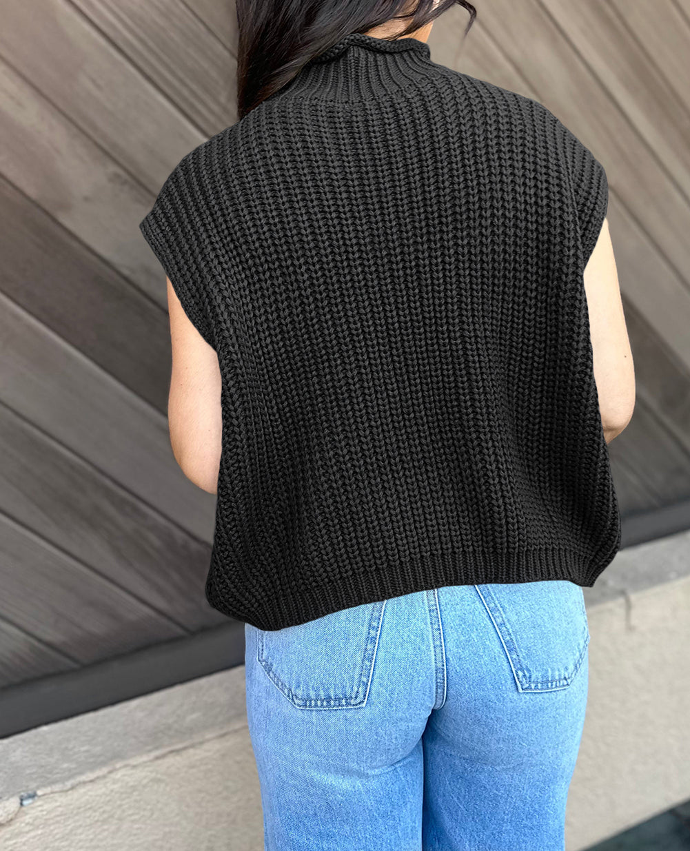 Solid Color Cable Knit High Neck Sweater Vest