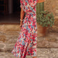 Western Print Short Sleeve Split Wrapped Maxi Dress