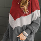 Color Block Corded Texture Long Sleeve Top