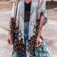 Floral Print Irregular Hem Flowy Kimono