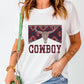 COWBOY Western Steer Head Print Round Neck T Shirt