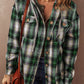 Plaid Print Chest Pocket Buttoned Hooded Shacket