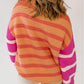 Stripe Colorblock Crew Neck Drop Shoulder Loose Sweater