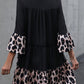 Leopard Trim V Neck Ruffled Sleeve Flared Dress