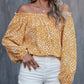 Floral Print Frill Trim Off-shoulder Lantern Sleeve Blouse