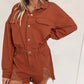 Long Sleeve Snap Buttons Distressed Denim Romper