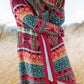 Boho Aztec Knitted Pom Pom Tie Hooded Cardigan