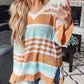 Colorblock Stripe Long Sleeve Split Sweater