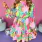 Multicolor Botanical Bubble Sleeve Mini Dress
