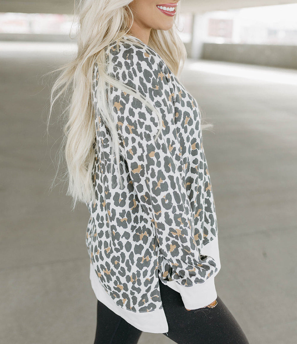 Printed Solid Trim Leopard Print Top