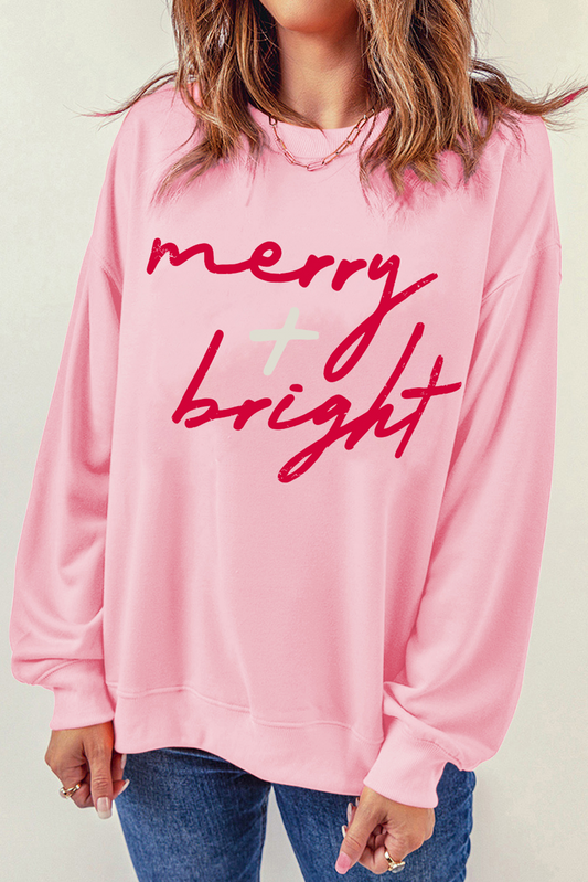 merry + bright Christmas Fashion Graphic Sweatshirt