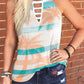 Coconut Tree Striped Keyhole Neck Tank Top