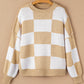 Stripe Checkered Bishop Sleeve Sweater