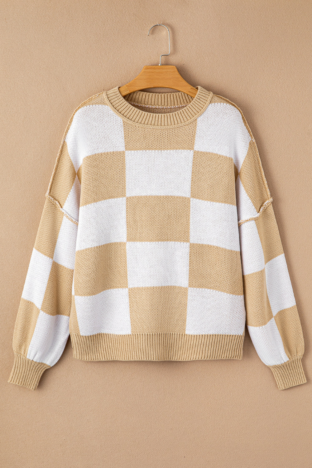 Stripe Checkered Bishop Sleeve Sweater