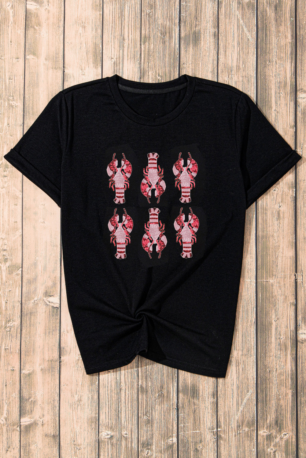 Sequin Crawfish Graphic Western Fashion T Shirt