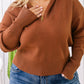 Solid Ribbed Trim Plus Size Zip Collar Sweater