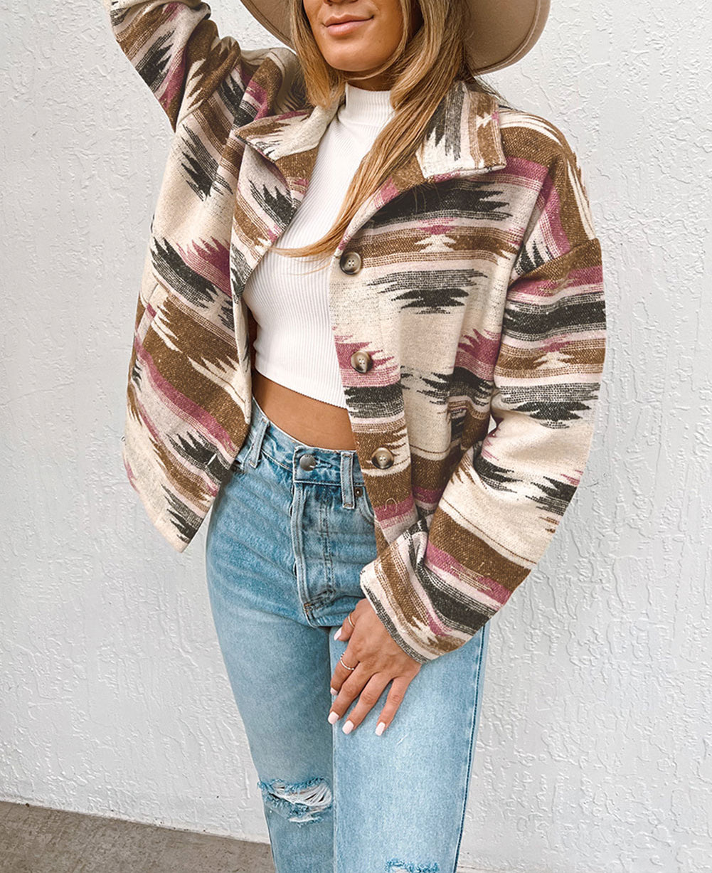 Aztec Print Button Up Long Sleeve Jacket