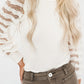 Frills Stripe Mesh Sleeve Ribbed Knit Top