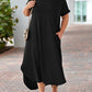 Plus Size V Neck Rolled Cuffs Maxi Dress