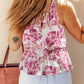 Hollowed Halterneck Floral Peplum Tank Top