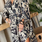 Splash Ink Print Long Sleeve Button Front Split Dress