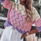 Color Block Hollow Knitted Loose Sweater