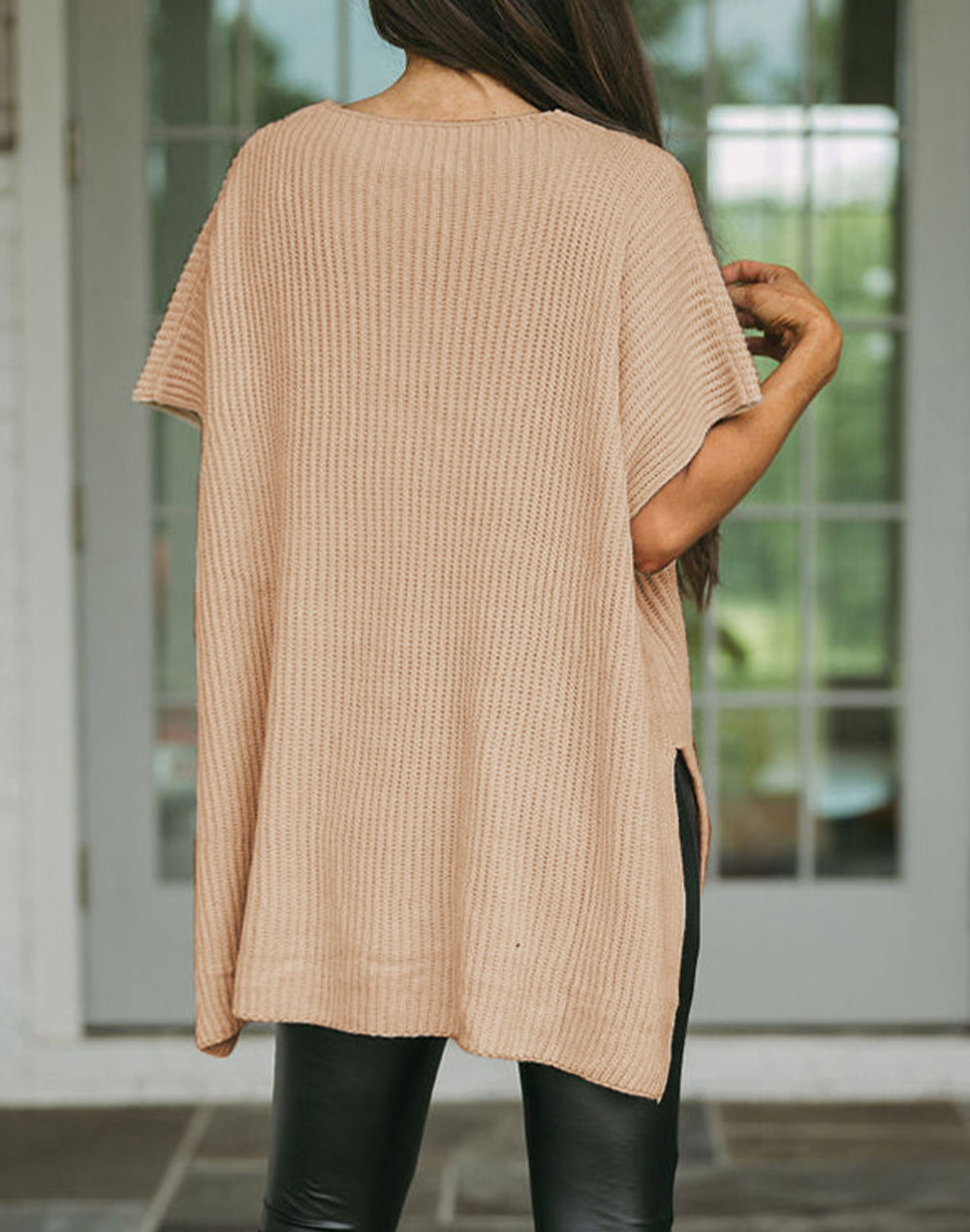 Short Sleeve Side Slit Oversized Sweater