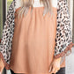 Printed Plus Ruffle Leopard Sleeve Waffled Color Block Top
