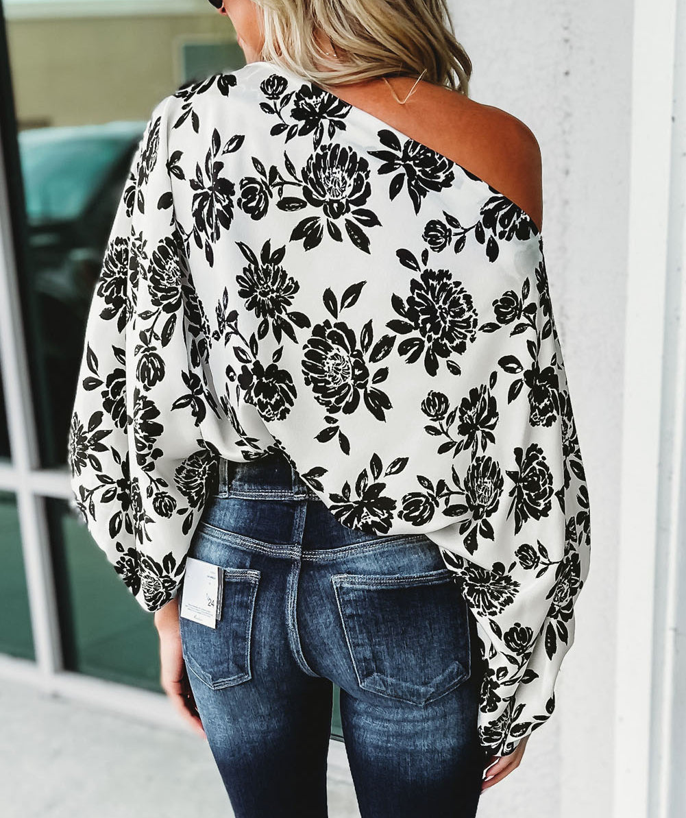 Floral Print Cold Shoulder Loose Fit Blouse