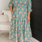 Plus Size Floral Print Square Neck Smocked Maxi Dress