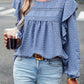 Lace Eyelet Ruffle Shoulder Long Sleeve Blouse