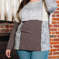 Plus Size Leopard Waffle Ribbed Knit Patchwork Top