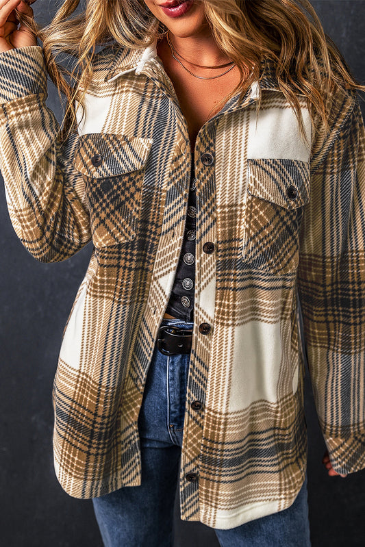 Plaid Print Flap Pocket Button Up Shacket