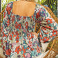 Floral Print Smocked Puff Sleeve Peplum Blouse
