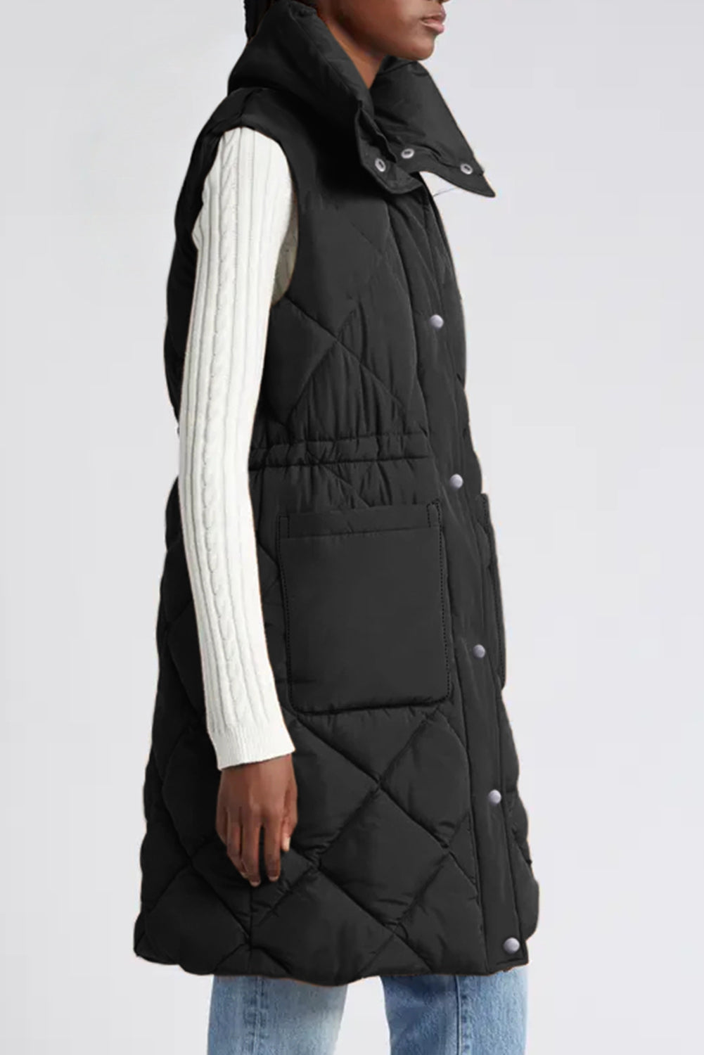 Longline Quilted Stand Collar Puffer Vest