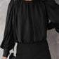 Padded Shoulder Buttoned Cuffs Pleated Loose Blouse