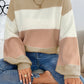 Color Block Lantern Sleeve Drop Shoulder Sweater