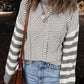 Stripe Geometric Textured Drop Shoulder Sweater