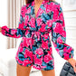 Rose Deep V Neck Long Sleeve Floral Romper