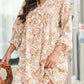 Floral V Neck Ruffled Empire Waist Long Sleeve Mini Dress