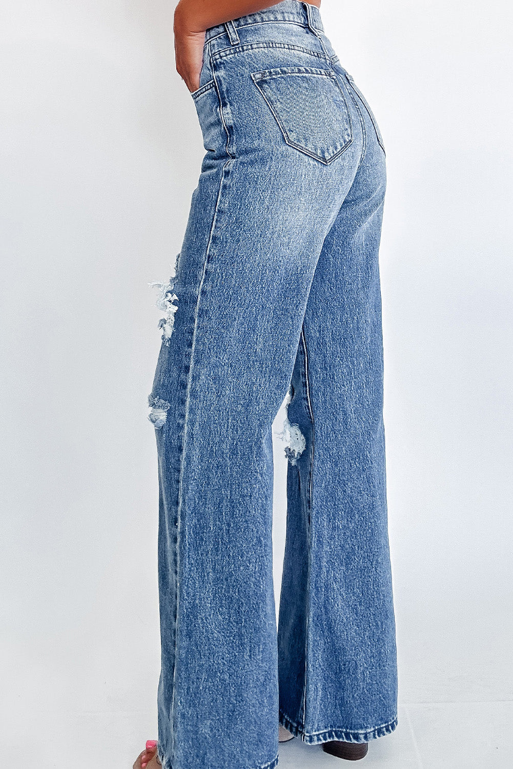 Acid Wash Distressed Wide Leg High Waist Jeans
