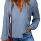 Blue V Neck Lace Patched Textured Blouse