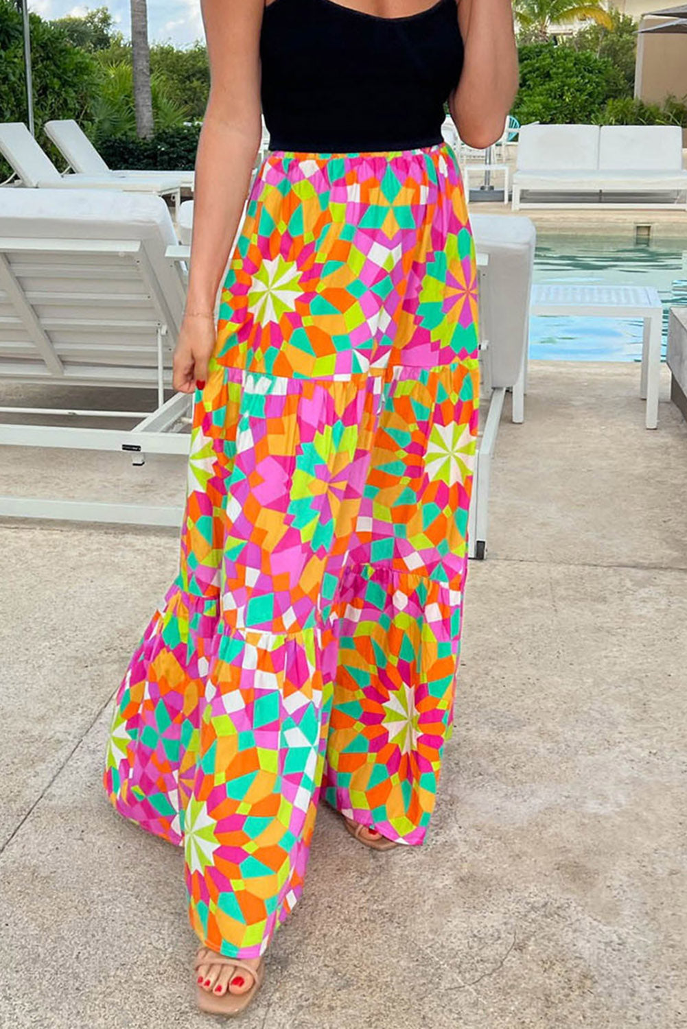 Abstract Floral Pattern Maxi Skirt