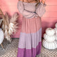 Smocked Bubble Sleeve Colorblock Tiered Maxi Dress