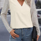 Sequined Sleeves Patchwork V Neck Blouse