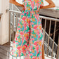 Floral Ruffled Sleeve Top Smocked Wide Leg Pants Set