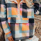 Plaid Print Pocketed Half Button Collared Sweatshirt